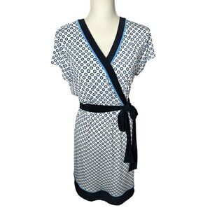 T Tahari Women's Blue Polka Dot Belted Shift Sheath Shirt Dress Size Large
